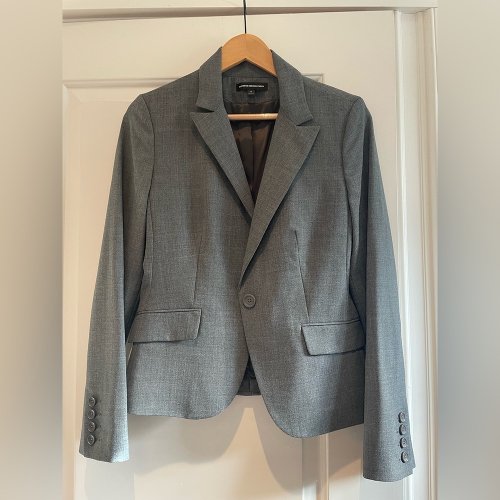 Express Editor One Button Gray Blazer